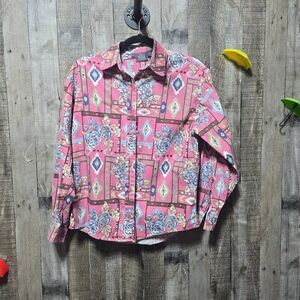 Woolrich Vintage 90s Pink Floral Geometric Print Button Up Shirt